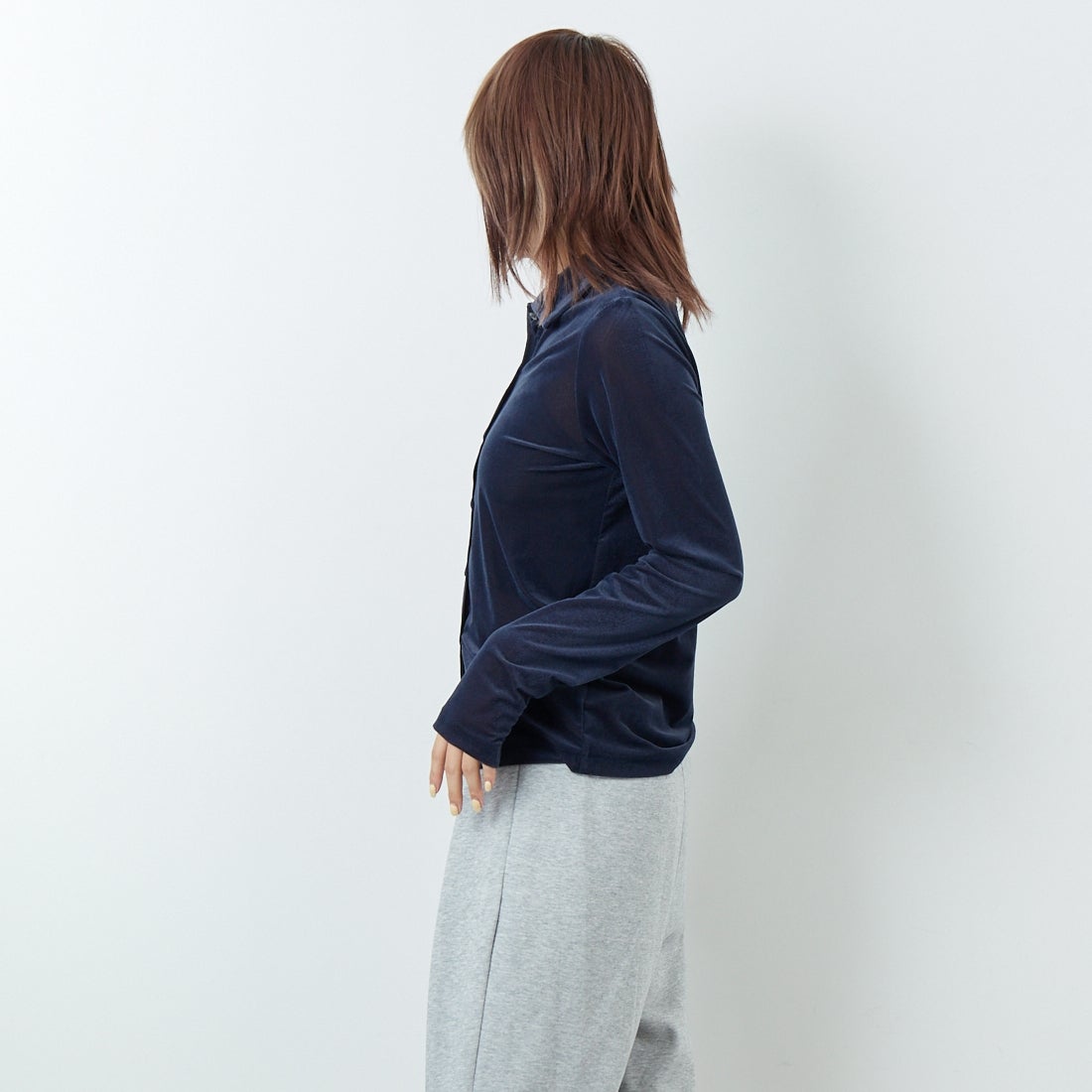 hwyl [ヒュイル] ベロアシャツ [55285554] ﾈｲﾋﾞｰ &&モデル身長：167cm 着用サイズ：2&&