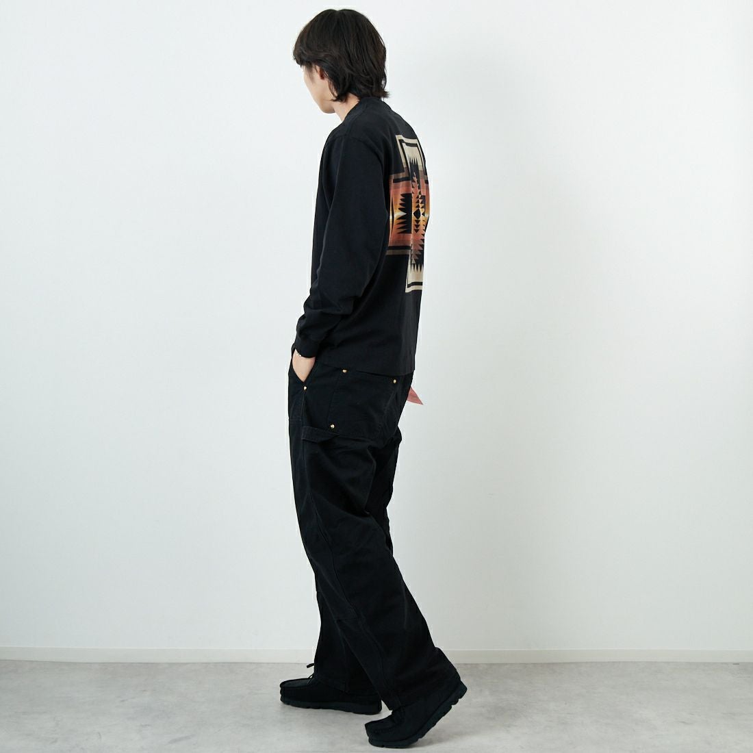 PENDLETON [ペンドルトン] バックプリント ロングスリーブTシャツ [5475-1015] 49 BLACK H &&モデル身長：179cm 着用サイズ：M&&
