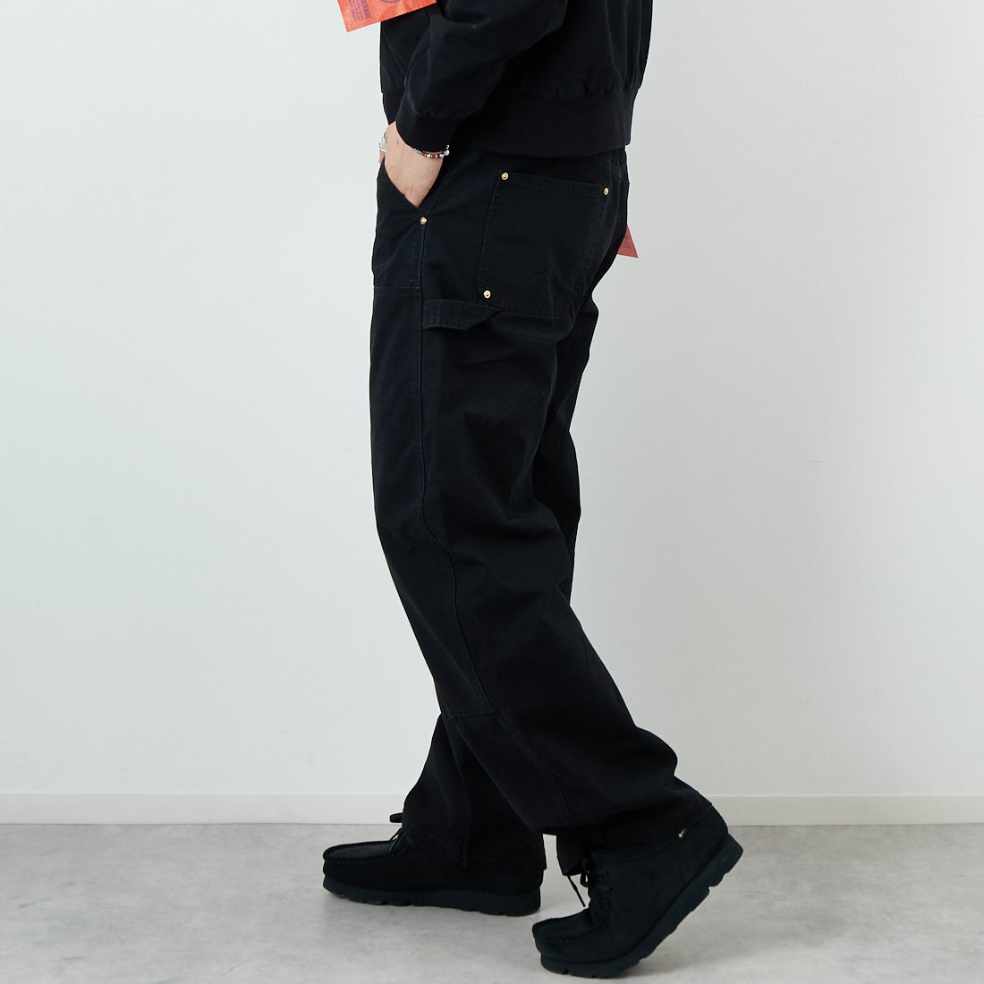 Jeans Factory Clothes [ジーンズファクトリークローズ] STANDARD ダブルニーダックカーブペインターパンツ [JFC-254-064] BLACK &&モデル身長：179cm 着用サイズ：L&&