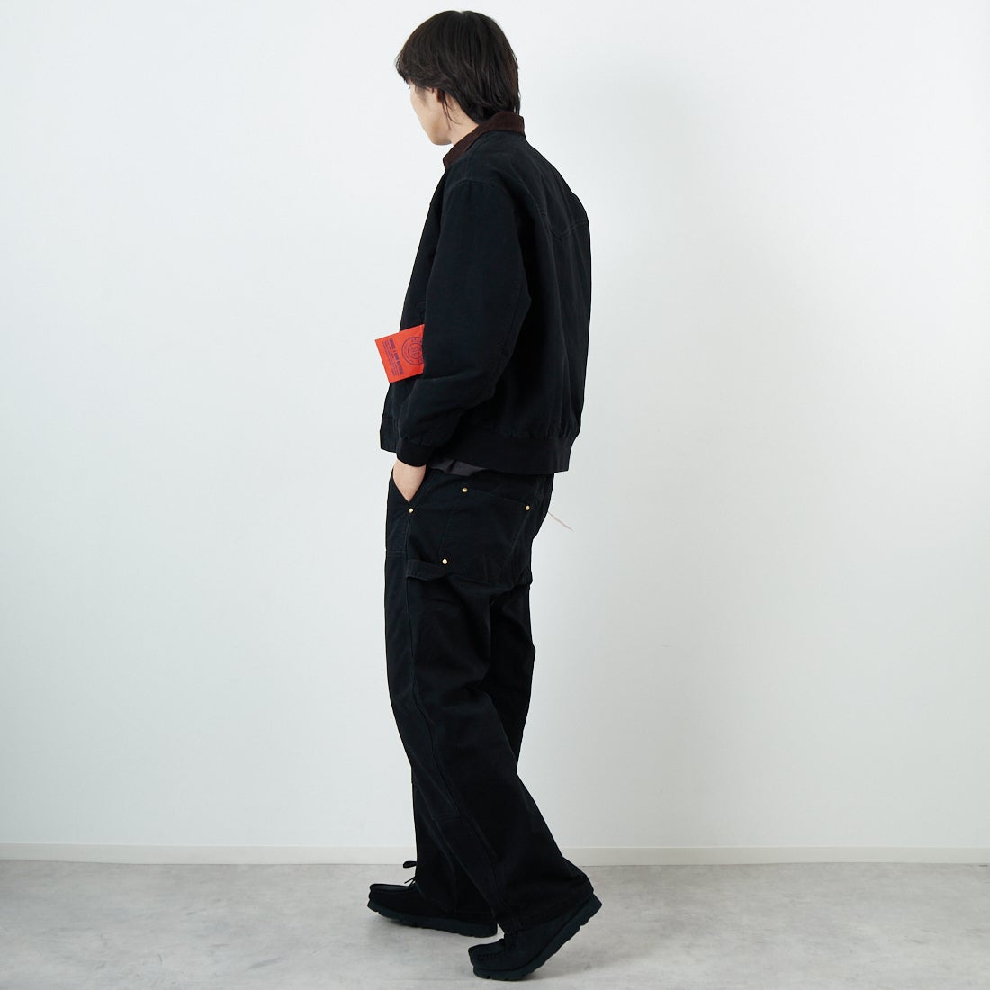 Jeans Factory Clothes [ジーンズファクトリークローズ] STANDARD ダブルニーダックカーブペインターパンツ [JFC-254-064] BLACK &&モデル身長：179cm 着用サイズ：L&&