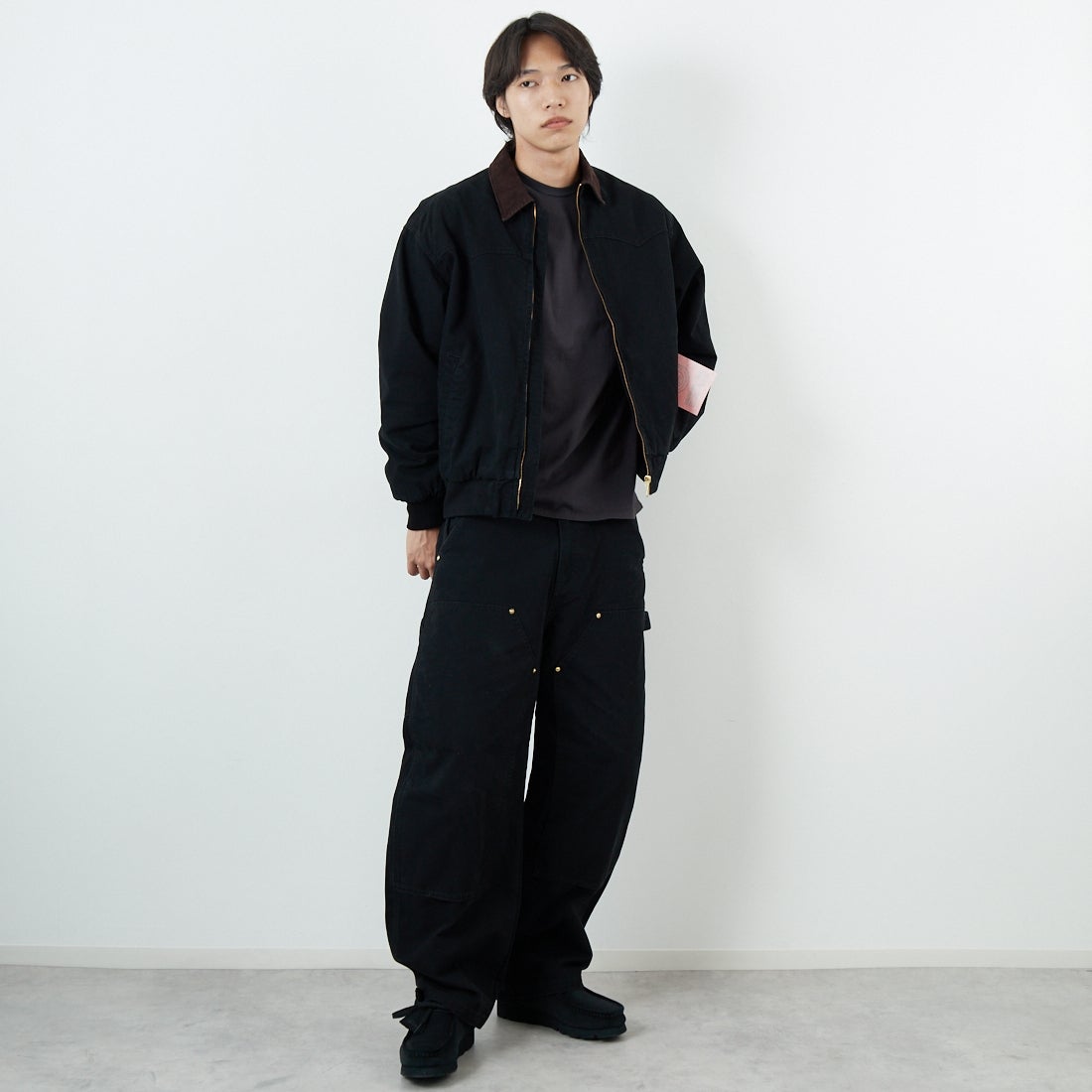 Jeans Factory Clothes [ジーンズファクトリークローズ] STANDARD ダブルニーダックカーブペインターパンツ [JFC-254-064] BLACK &&モデル身長：179cm 着用サイズ：L&&