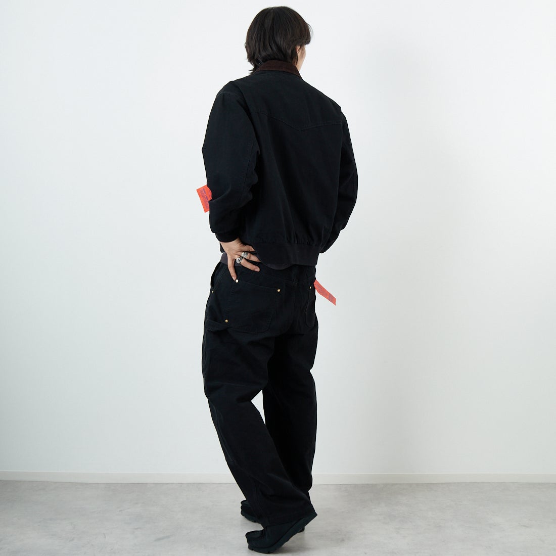 Jeans Factory Clothes [ジーンズファクトリークローズ] STANDARD ダブルニーダックカーブペインターパンツ [JFC-254-064] BLACK &&モデル身長：179cm 着用サイズ：L&&