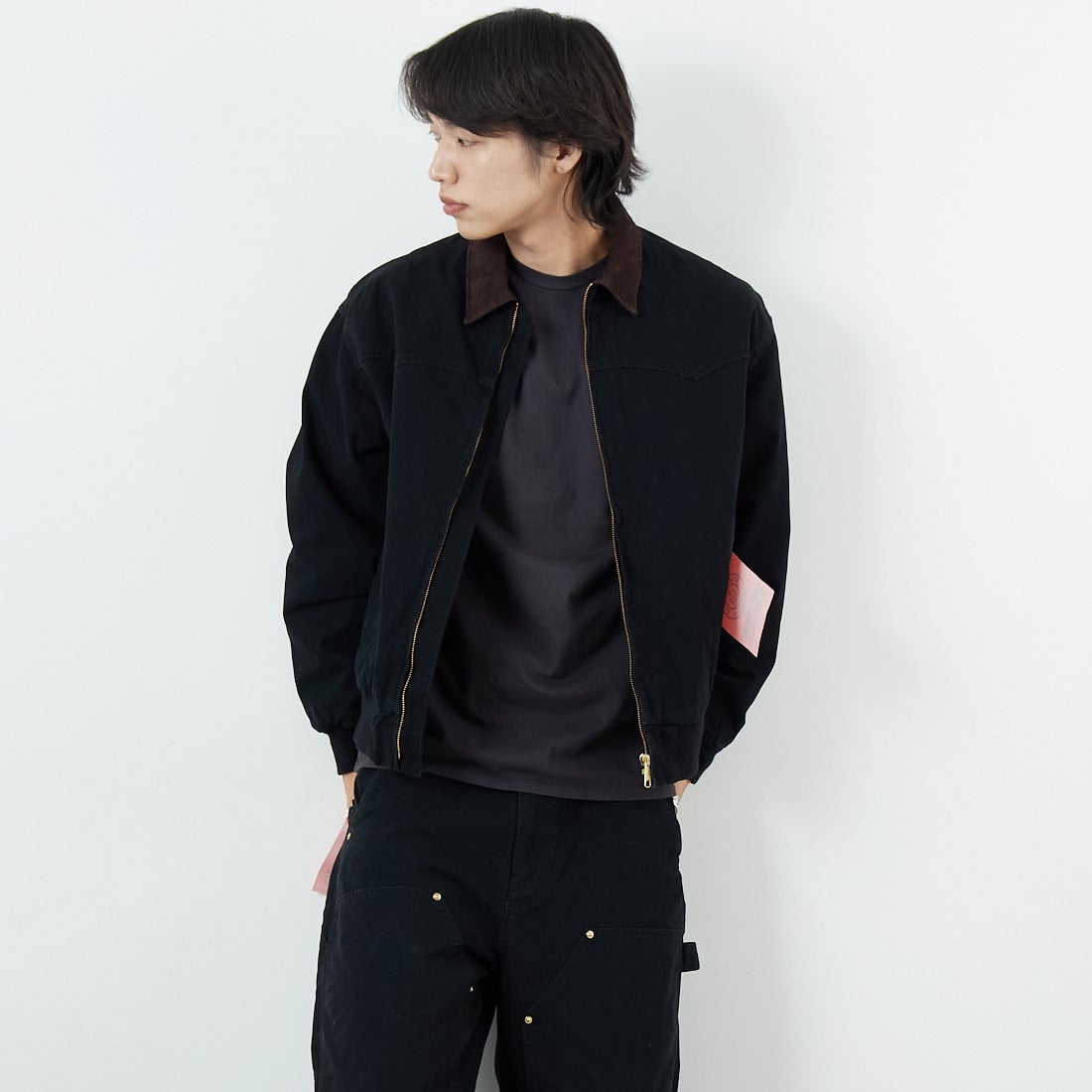 Jeans Factory Clothes [ジーンズファクトリークローズ] STANDARD ダックサンタフェワークジャケット [JFC-254-065] BLACK &&モデル身長：179cm 着用サイズ：S&&