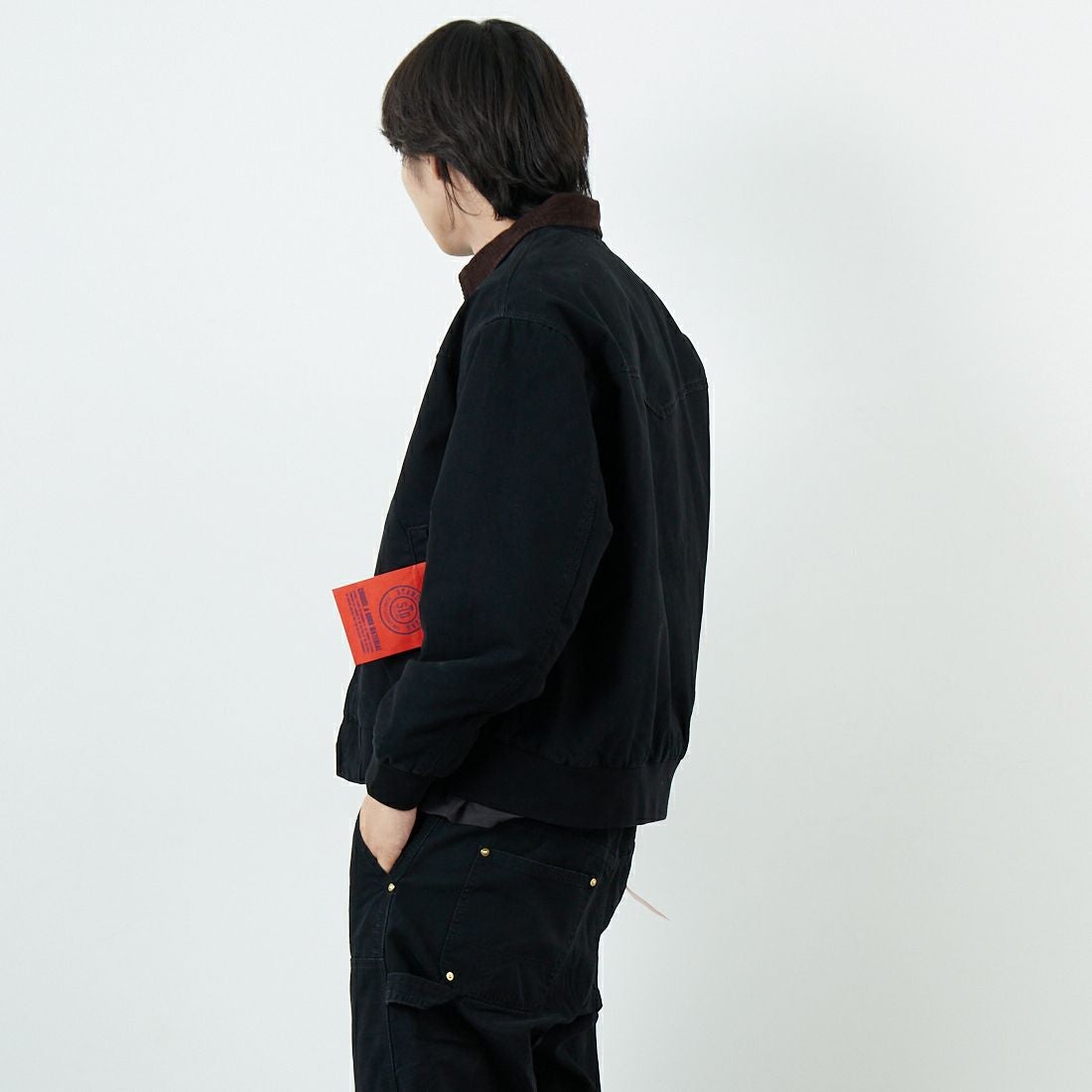 Jeans Factory Clothes [ジーンズファクトリークローズ] STANDARD ダックサンタフェワークジャケット [JFC-254-065] BLACK &&モデル身長：179cm 着用サイズ：S&&