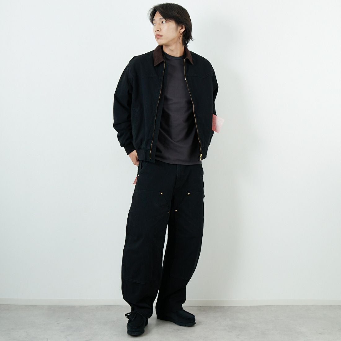 Jeans Factory Clothes [ジーンズファクトリークローズ] STANDARD ダックサンタフェワークジャケット [JFC-254-065] BLACK &&モデル身長：179cm 着用サイズ：S&&