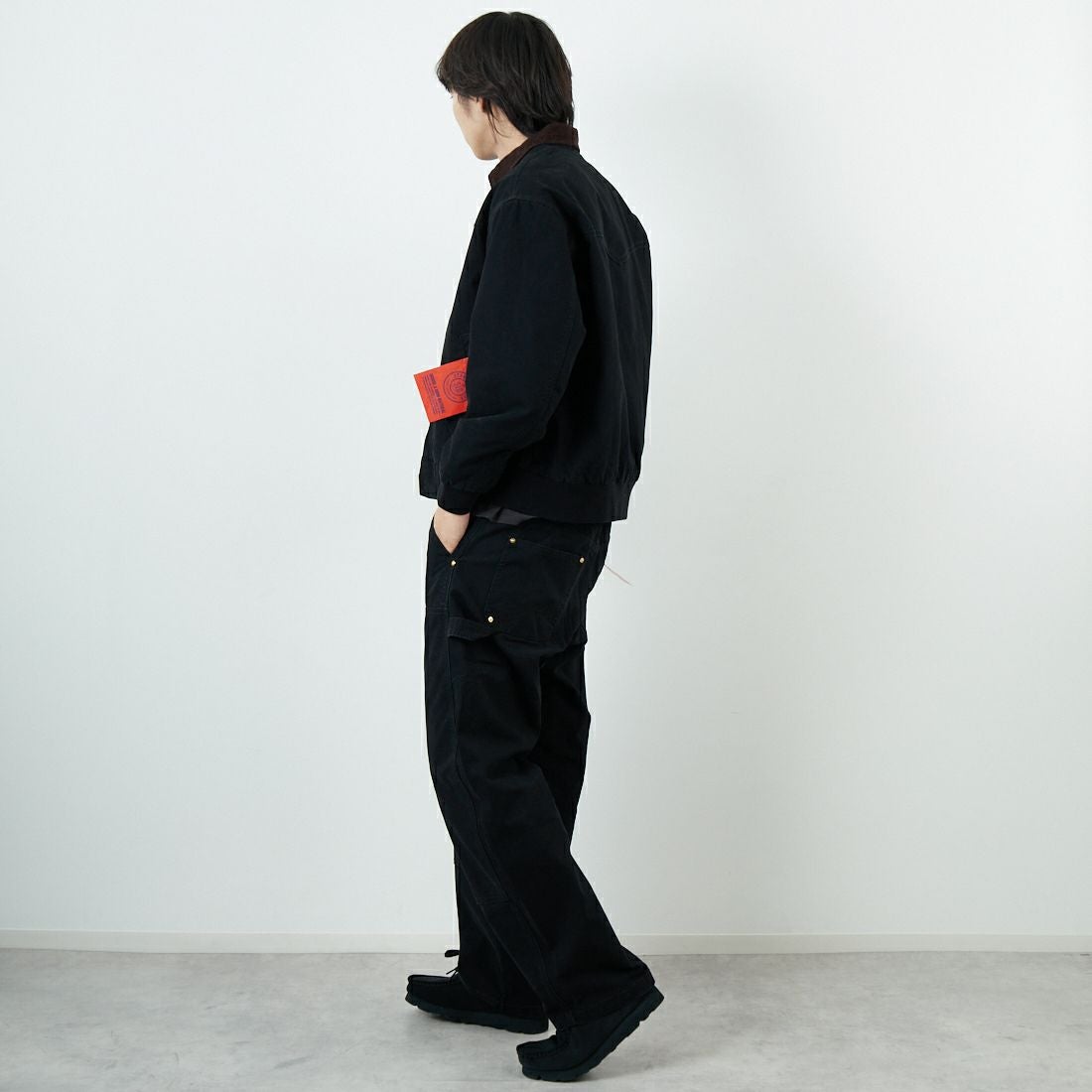 Jeans Factory Clothes [ジーンズファクトリークローズ] STANDARD ダックサンタフェワークジャケット [JFC-254-065] BLACK &&モデル身長：179cm 着用サイズ：S&&