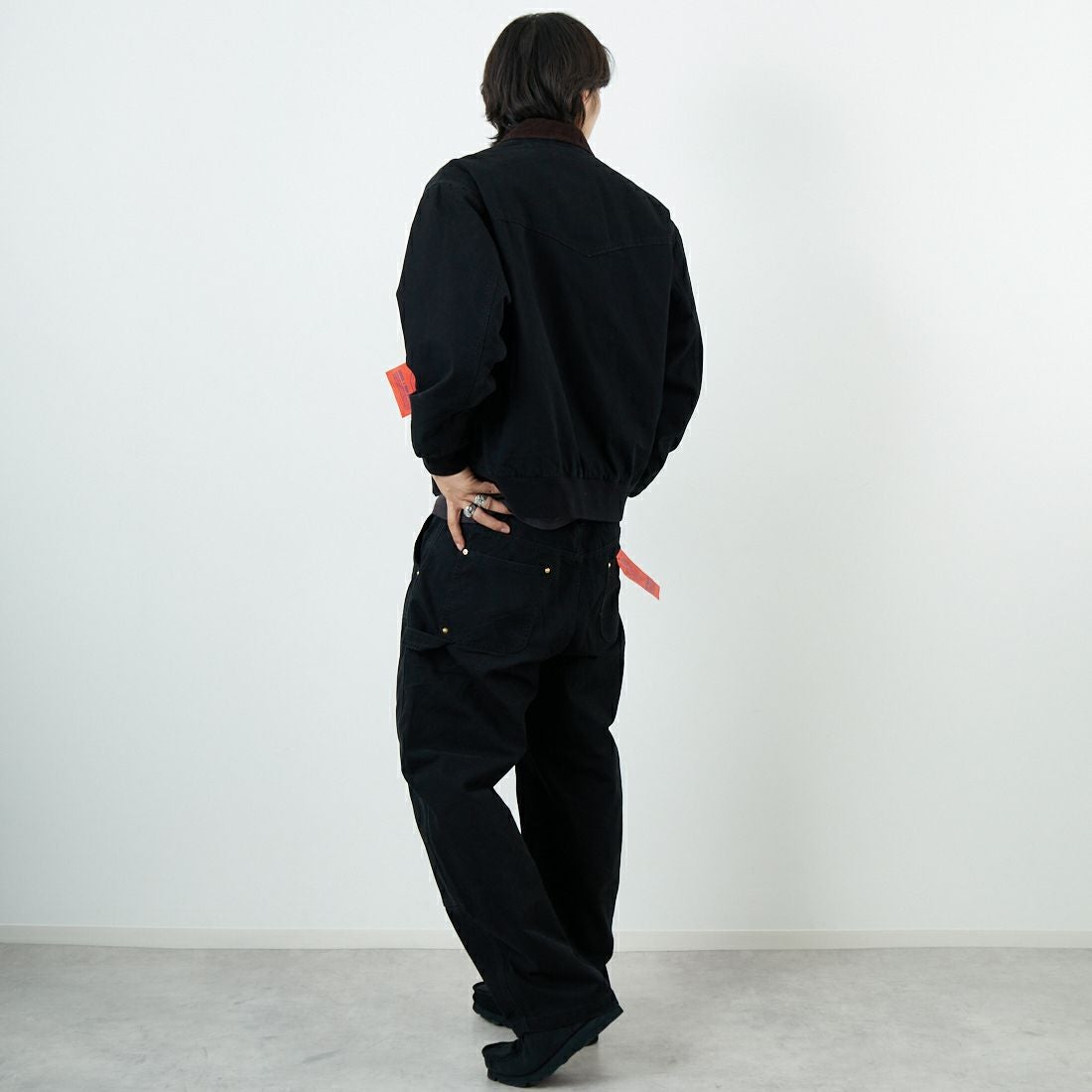 Jeans Factory Clothes [ジーンズファクトリークローズ] STANDARD ダックサンタフェワークジャケット [JFC-254-065] BLACK &&モデル身長：179cm 着用サイズ：S&&