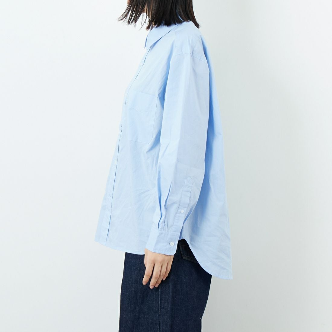 Jeans Factory Clothes [ジーンズファクトリークローズ] メンズライクオーバーサイズシャツ [JFC-253-082] BLUE &&モデル身長：162cm 着用サイズ：F&&