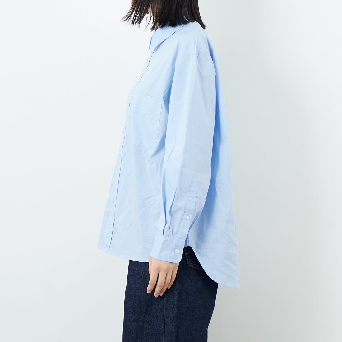 Jeans Factory Clothes [ジーンズファクトリークローズ] メンズライクオーバーサイズシャツ [JFC-253-082] BLUE &&モデル身長：162cm 着用サイズ：F&&