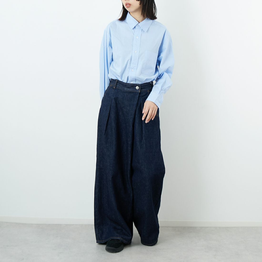 Jeans Factory Clothes [ジーンズファクトリークローズ] メンズライクオーバーサイズシャツ [JFC-253-082] BLUE &&モデル身長：162cm 着用サイズ：F&&