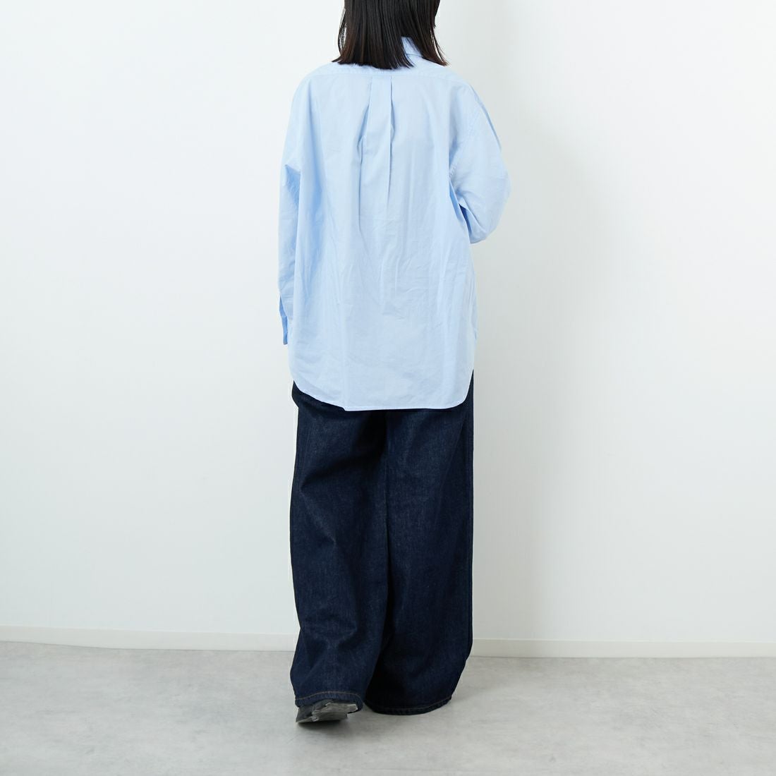 Jeans Factory Clothes [ジーンズファクトリークローズ] メンズライクオーバーサイズシャツ [JFC-253-082] BLUE &&モデル身長：162cm 着用サイズ：F&&