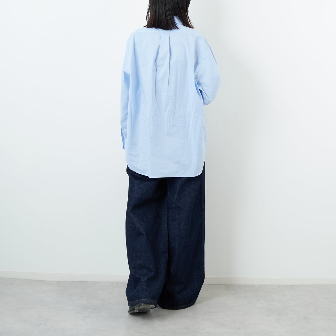 Jeans Factory Clothes [ジーンズファクトリークローズ] メンズライクオーバーサイズシャツ [JFC-253-082] BLUE &&モデル身長：162cm 着用サイズ：F&&