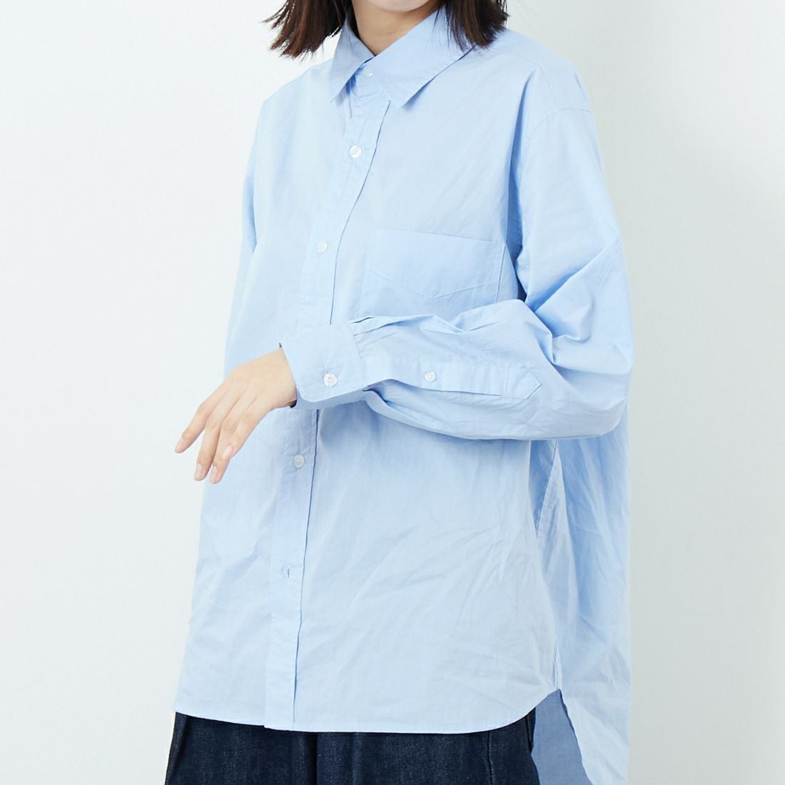 Jeans Factory Clothes [ジーンズファクトリークローズ] メンズライクオーバーサイズシャツ [JFC-253-082] BLUE &&モデル身長：162cm 着用サイズ：F&&