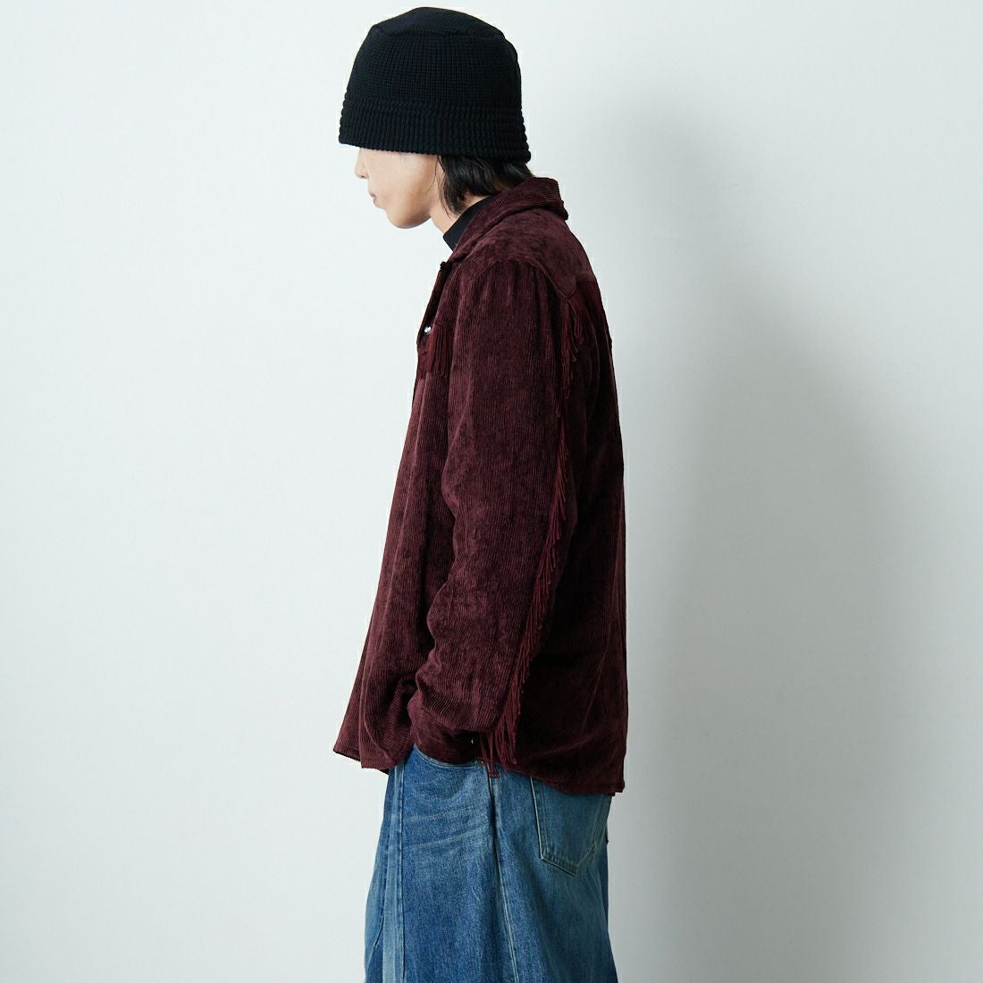 Needles [ニードルズ] フリンジオープンカラーシャツ [RW261] B BURGUNDY &&モデル身長：179cm 着用サイズ：M&&