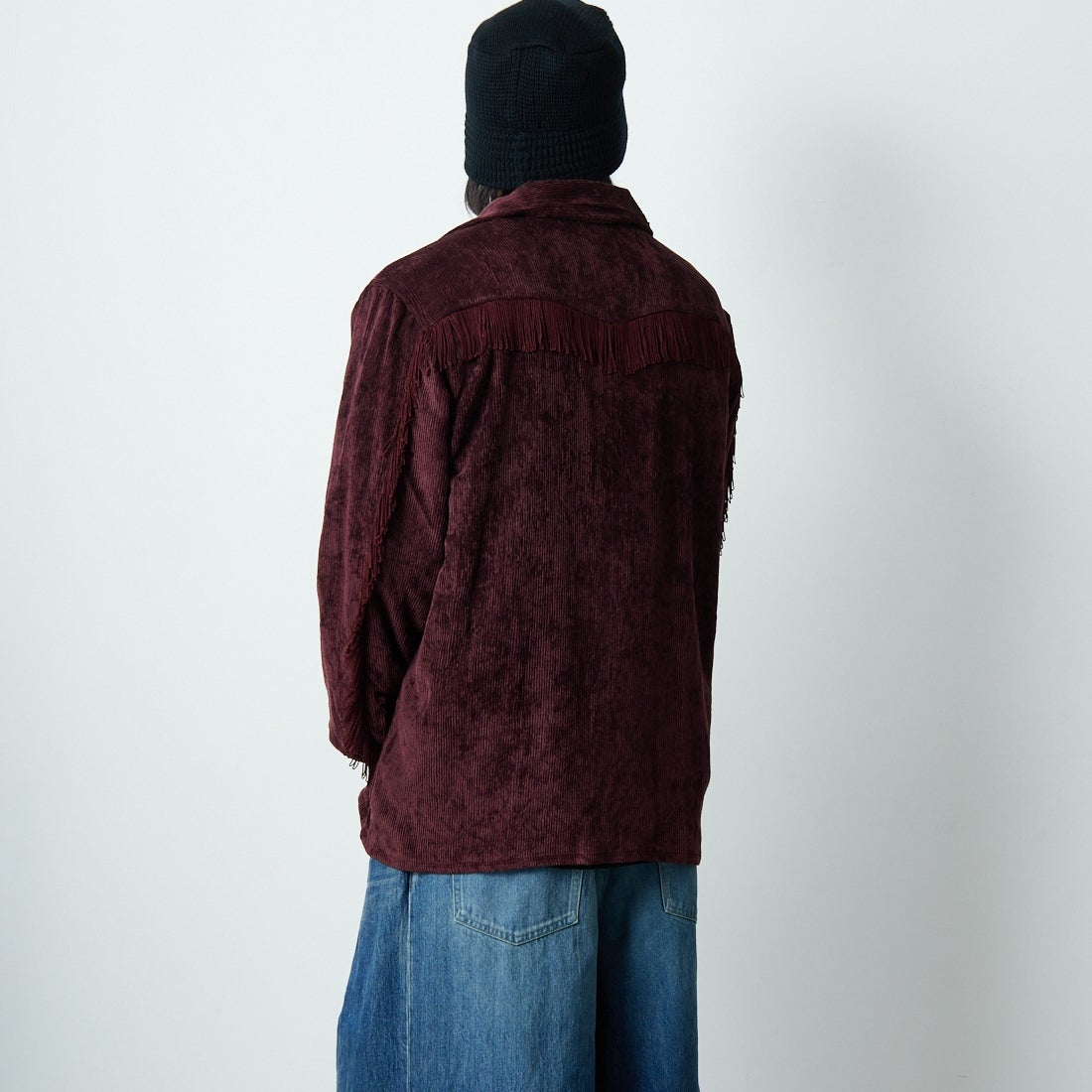 Needles [ニードルズ] フリンジオープンカラーシャツ [RW261] B BURGUNDY &&モデル身長：179cm 着用サイズ：M&&