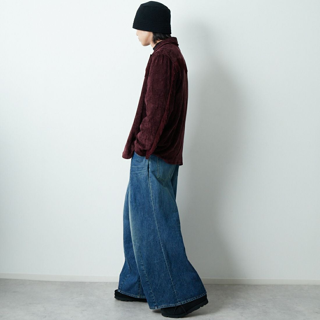 Needles [ニードルズ] フリンジオープンカラーシャツ [RW261] B BURGUNDY &&モデル身長：179cm 着用サイズ：M&&