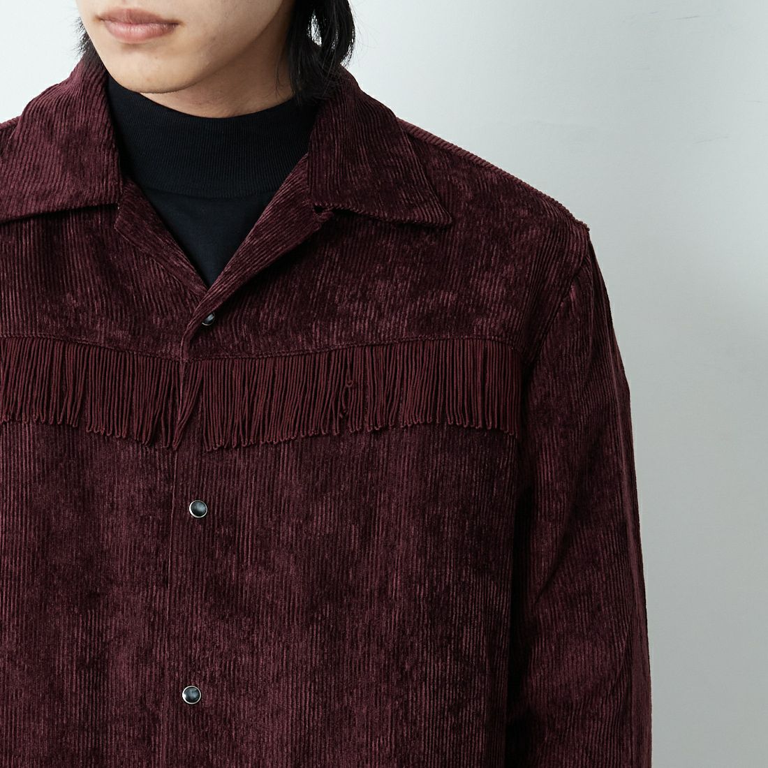 Needles [ニードルズ] フリンジオープンカラーシャツ [RW261] B BURGUNDY &&モデル身長：179cm 着用サイズ：M&&