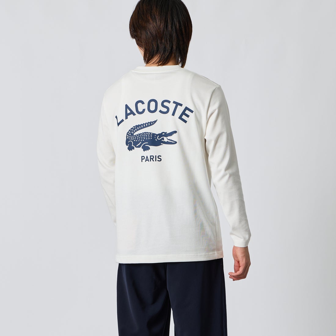 LACOSTE [ラコステ] PARISロゴ ヘビーオンスTシャツ [TH9396] 70V WHITE &&モデル身長：177cm 着用サイズ：3&&