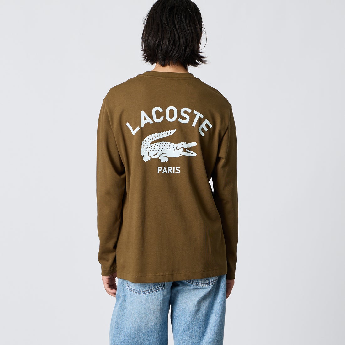 LACOSTE [ラコステ] PARISロゴ ヘビーオンスTシャツ [TH9396] DPD BROWN &&モデル身長：175cm 着用サイズ：3&&