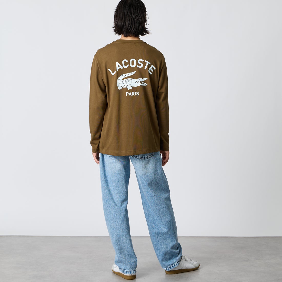 LACOSTE [ラコステ] PARISロゴ ヘビーオンスTシャツ [TH9396] DPD BROWN &&モデル身長：175cm 着用サイズ：3&&