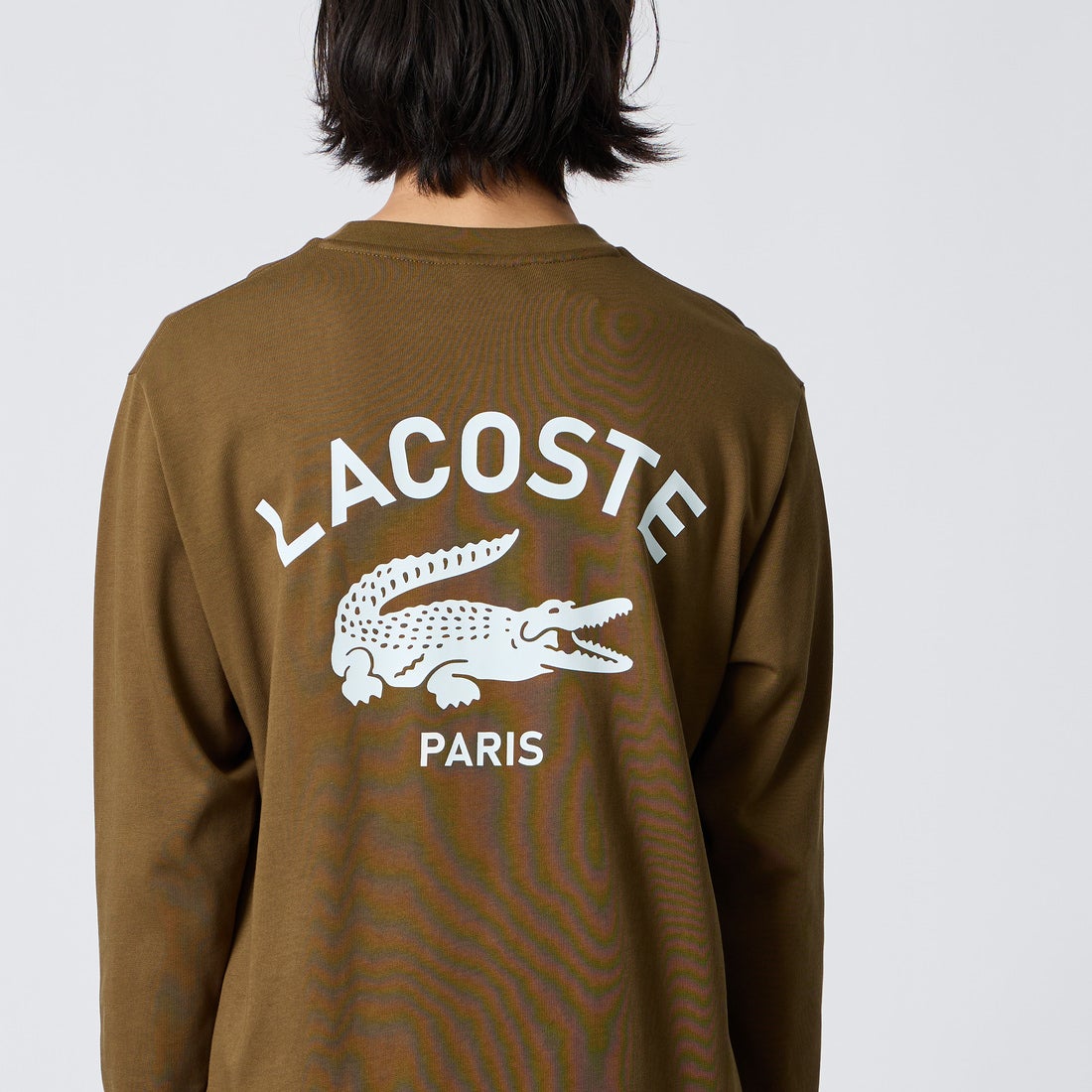 LACOSTE [ラコステ] PARISロゴ ヘビーオンスTシャツ [TH9396] DPD BROWN &&モデル身長：175cm 着用サイズ：3&&