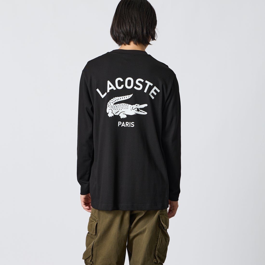 LACOSTE [ラコステ] PARISロゴ ヘビーオンスTシャツ [TH9396] 031 BLACK &&モデル身長：175cm 着用サイズ：4&&
