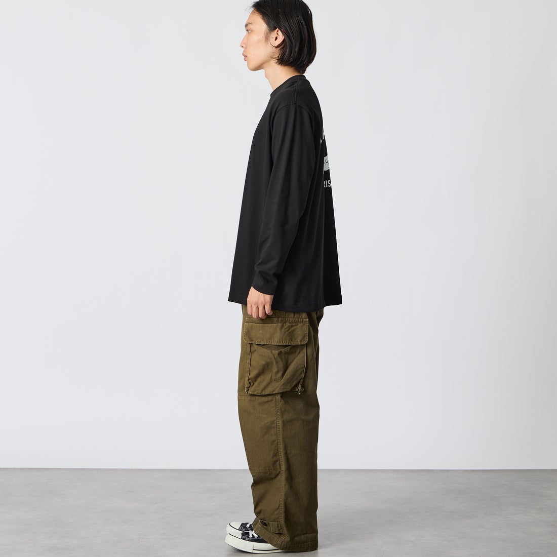LACOSTE [ラコステ] PARISロゴ ヘビーオンスTシャツ [TH9396] 031 BLACK &&モデル身長：175cm 着用サイズ：4&&