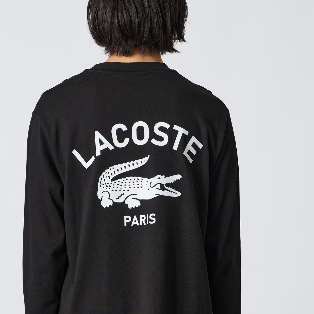 LACOSTE [ラコステ] PARISロゴ ヘビーオンスTシャツ [TH9396] 031 BLACK &&モデル身長：175cm 着用サイズ：4&&