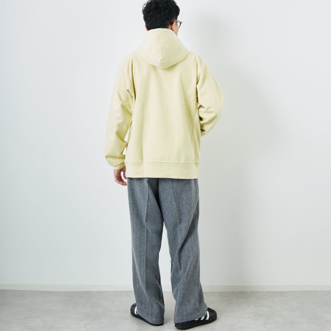 Dickies [ディッキーズ] 別注 ヘリンボーン グランパワークパンツ [253M401N01-JF] GRAY &&モデル身長：168cm 着用サイズ：XL&&
