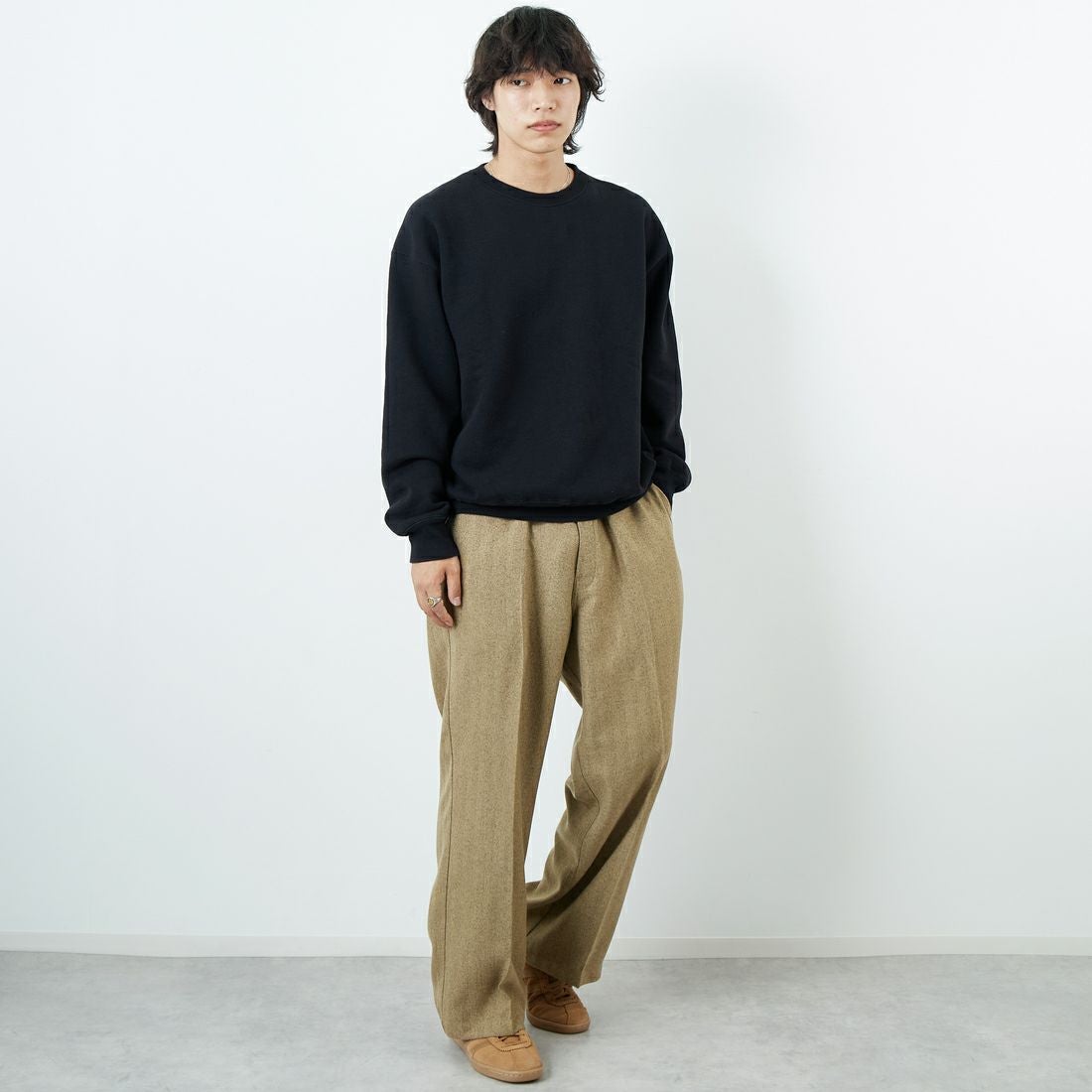 Dickies [ディッキーズ] 別注 ヘリンボーン グランパワークパンツ [253M401N01-JF] BEIGE &&モデル身長：179cm 着用サイズ：XL&&