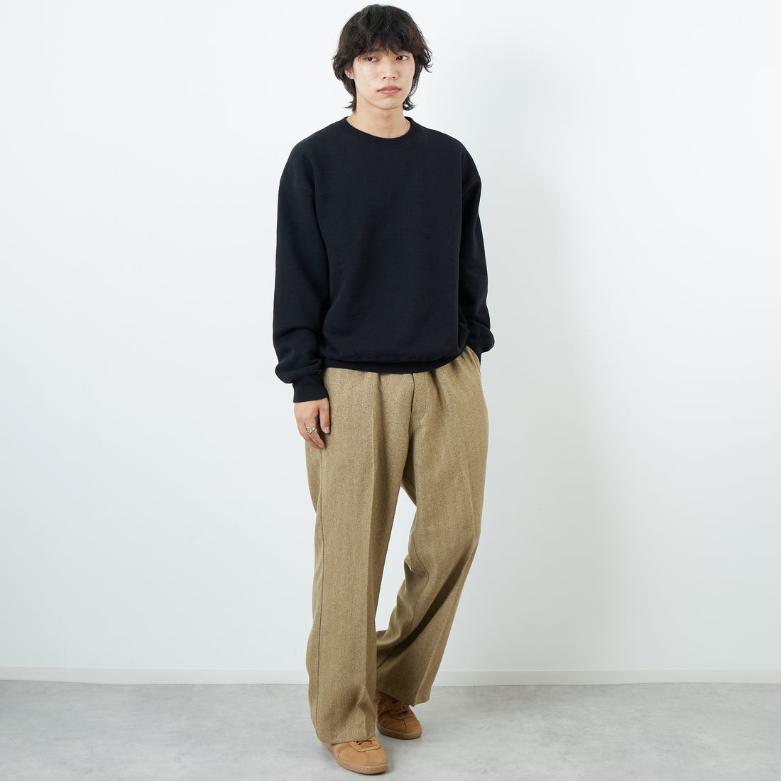 Dickies [ディッキーズ] 別注 ヘリンボーン グランパワークパンツ [253M401N01-JF] BEIGE &&モデル身長：179cm 着用サイズ：XL&&