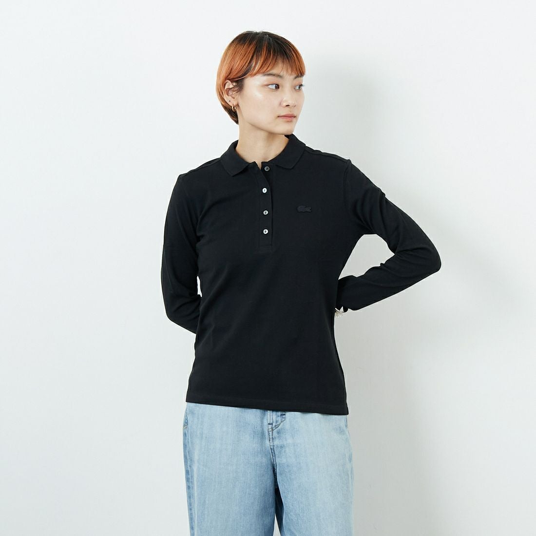LACOSTE [ラコステ] ロングスリーブポロシャツ [PF5464] 031 BLACK &&モデル身長：160cm 着用サイズ：36&&