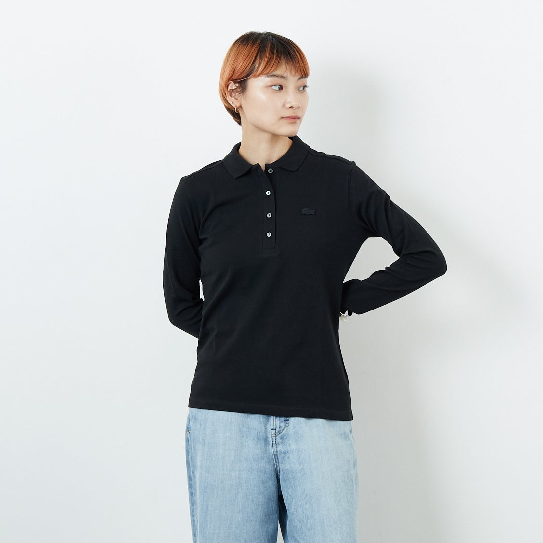 LACOSTE [ラコステ] ロングスリーブポロシャツ [PF5464] 031 BLACK &&モデル身長：160cm 着用サイズ：36&&