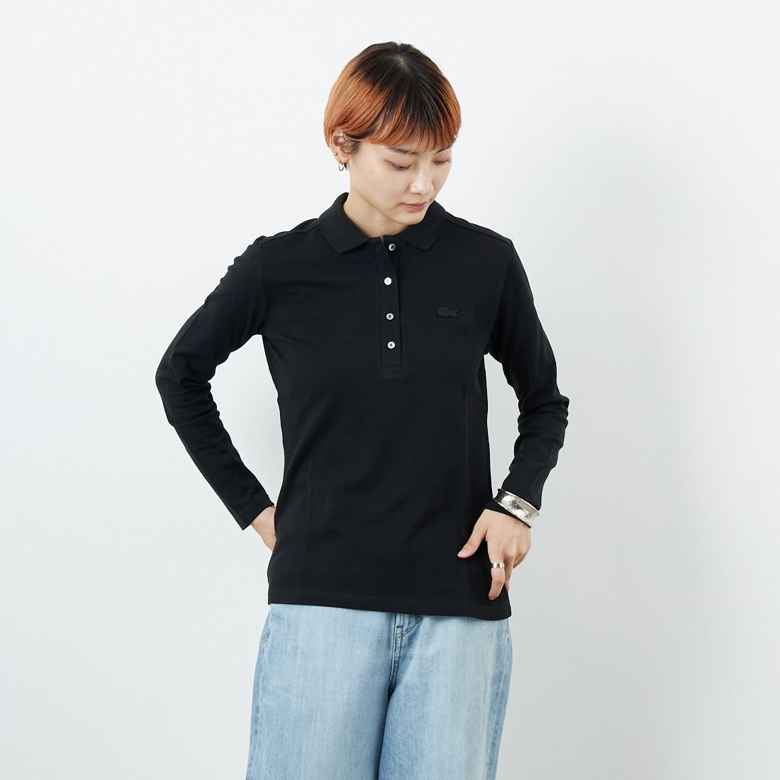 LACOSTE [ラコステ] ロングスリーブポロシャツ [PF5464] 031 BLACK &&モデル身長：160cm 着用サイズ：36&&