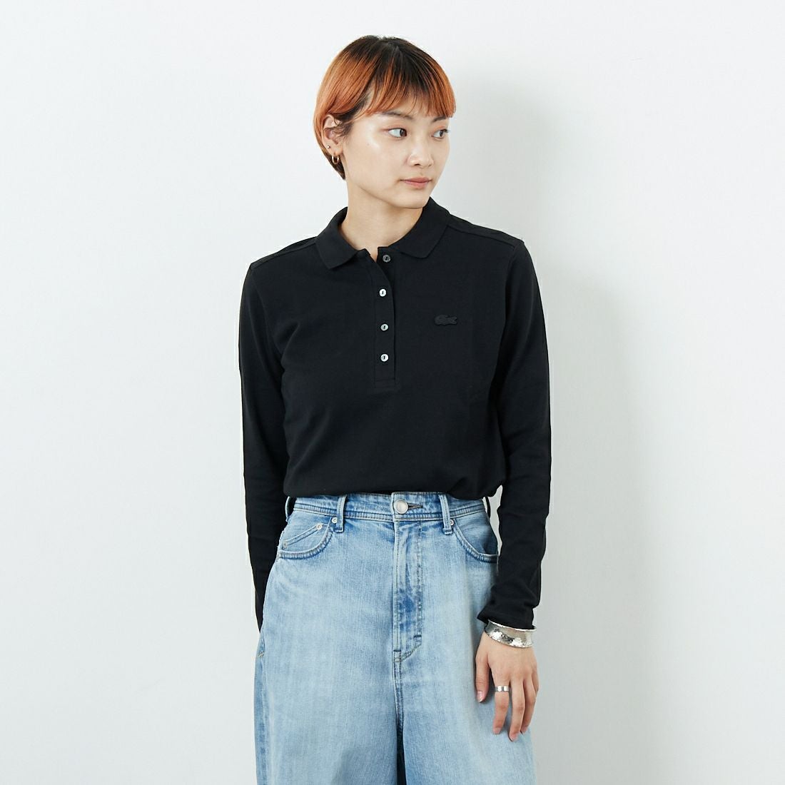 LACOSTE [ラコステ] ロングスリーブポロシャツ [PF5464] 031 BLACK &&モデル身長：160cm 着用サイズ：36&&
