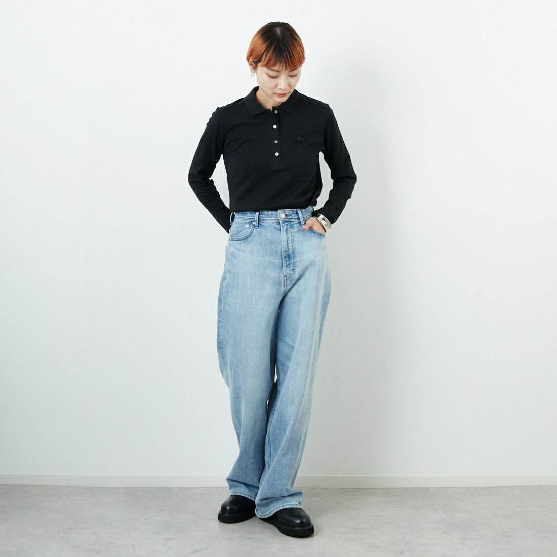 LACOSTE [ラコステ] ロングスリーブポロシャツ [PF5464] 031 BLACK &&モデル身長：160cm 着用サイズ：36&&