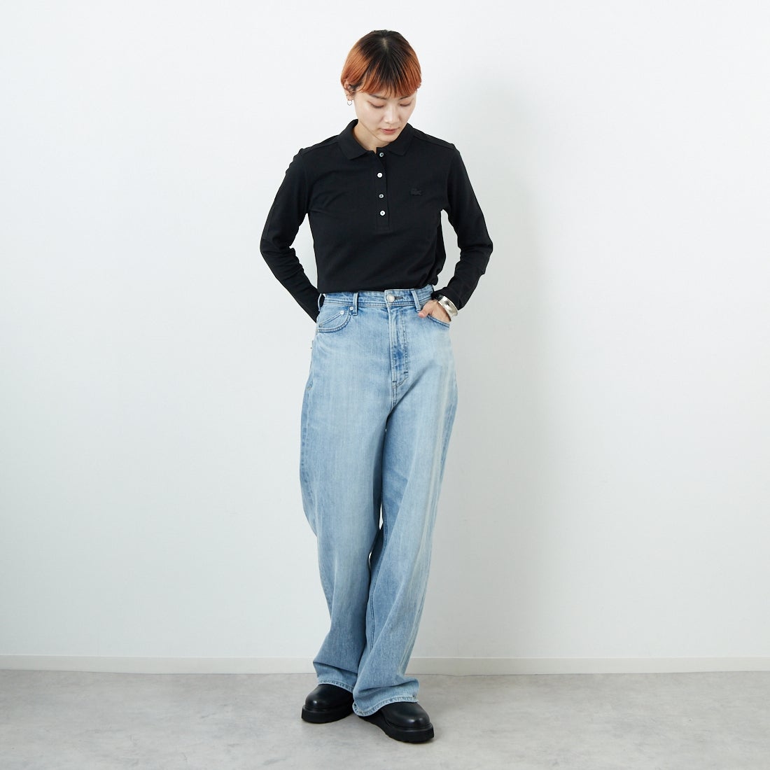 LACOSTE [ラコステ] ロングスリーブポロシャツ [PF5464] 031 BLACK &&モデル身長：160cm 着用サイズ：36&&