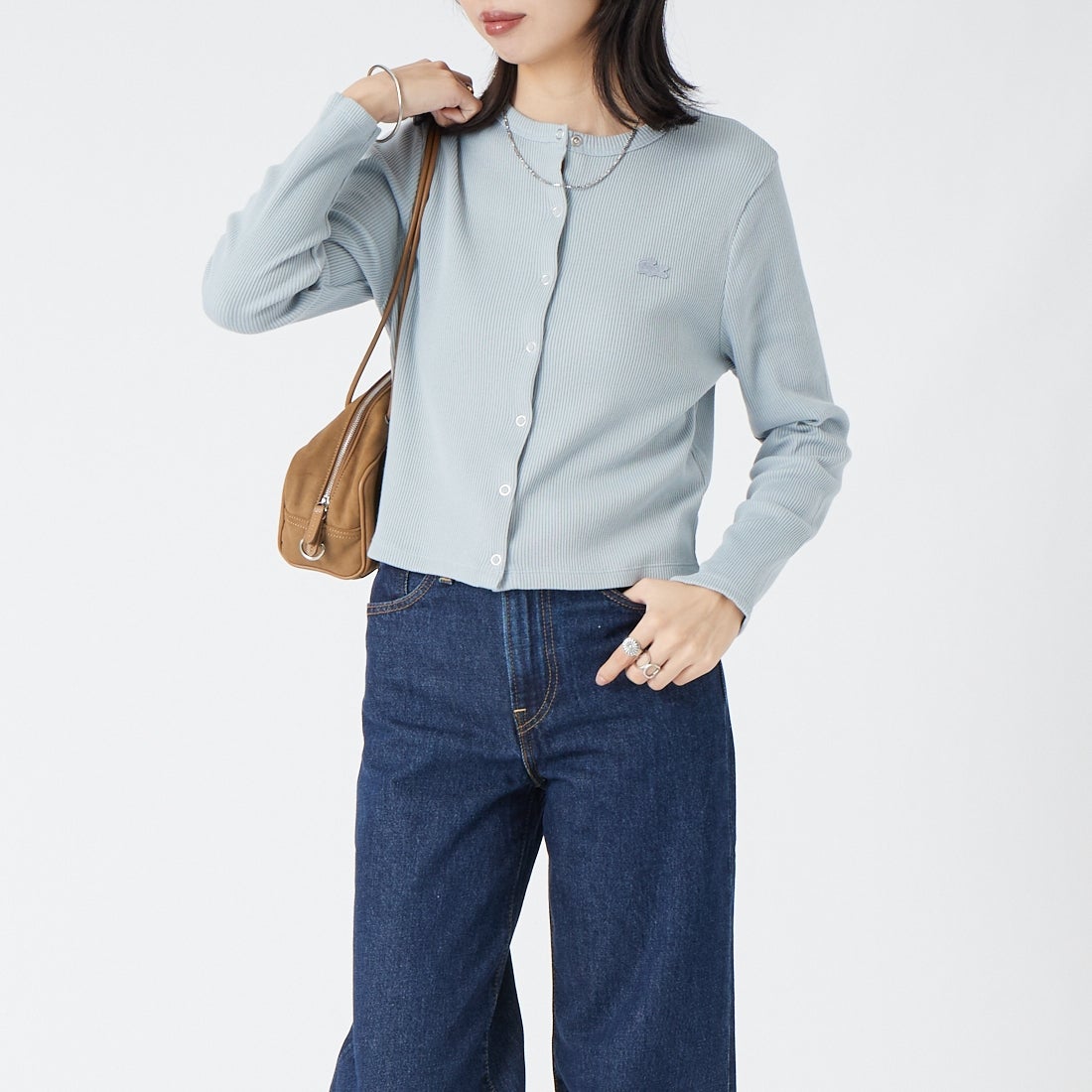 LACOSTE [ラコステ] リブジャージカーディガン [SF010] LEP SHELL &&モデル身長：162cm 着用サイズ：36&&