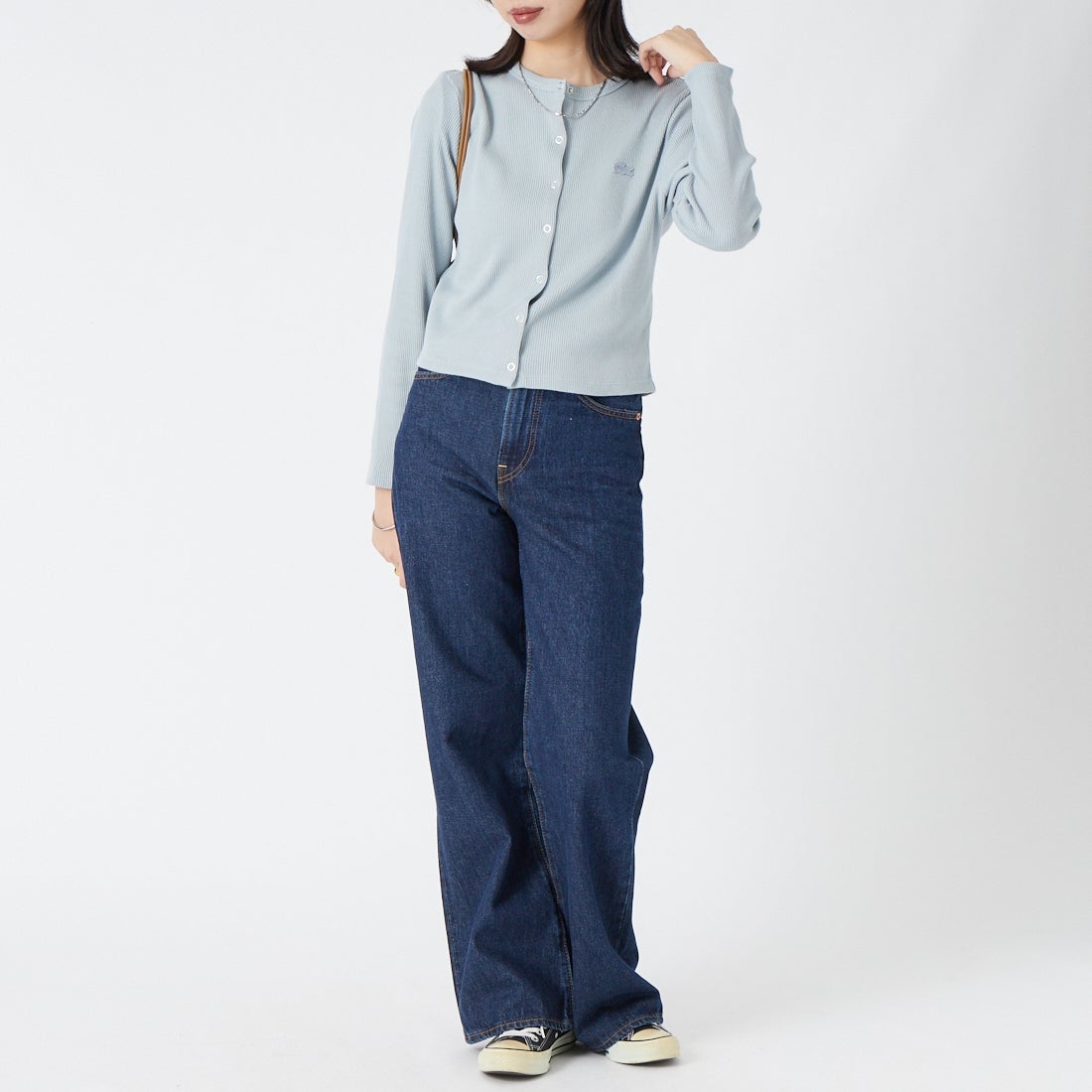 LACOSTE [ラコステ] リブジャージカーディガン [SF010] LEP SHELL &&モデル身長：162cm 着用サイズ：36&&
