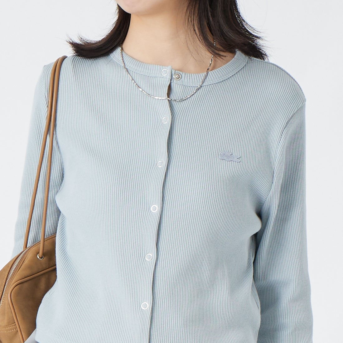 LACOSTE [ラコステ] リブジャージカーディガン [SF010] LEP SHELL &&モデル身長：162cm 着用サイズ：36&&