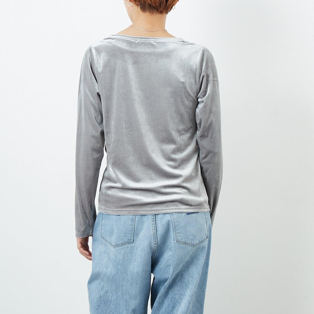 Jf Ready Made [ジェイエフレディメイド] カットベロアクルーネックTシャツ [3105101] 805 ｸﾞﾚｲ &&モデル身長：160cm 着用サイズ：F&&