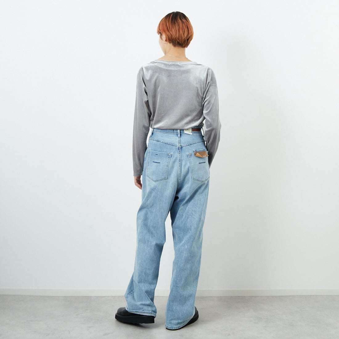 Jf Ready Made [ジェイエフレディメイド] カットベロアクルーネックTシャツ [3105101] 805 ｸﾞﾚｲ &&モデル身長：160cm 着用サイズ：F&&