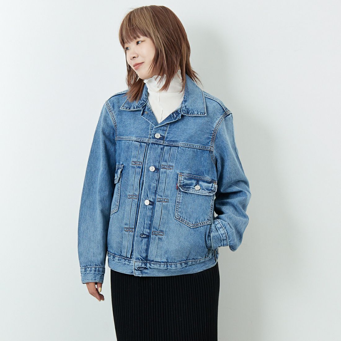 LEVI'S [リーバイス] TYPE2 トラッカージャケット [A7632-00] 14 BLUE SK &&モデル身長：167cm 着用サイズ：S&&