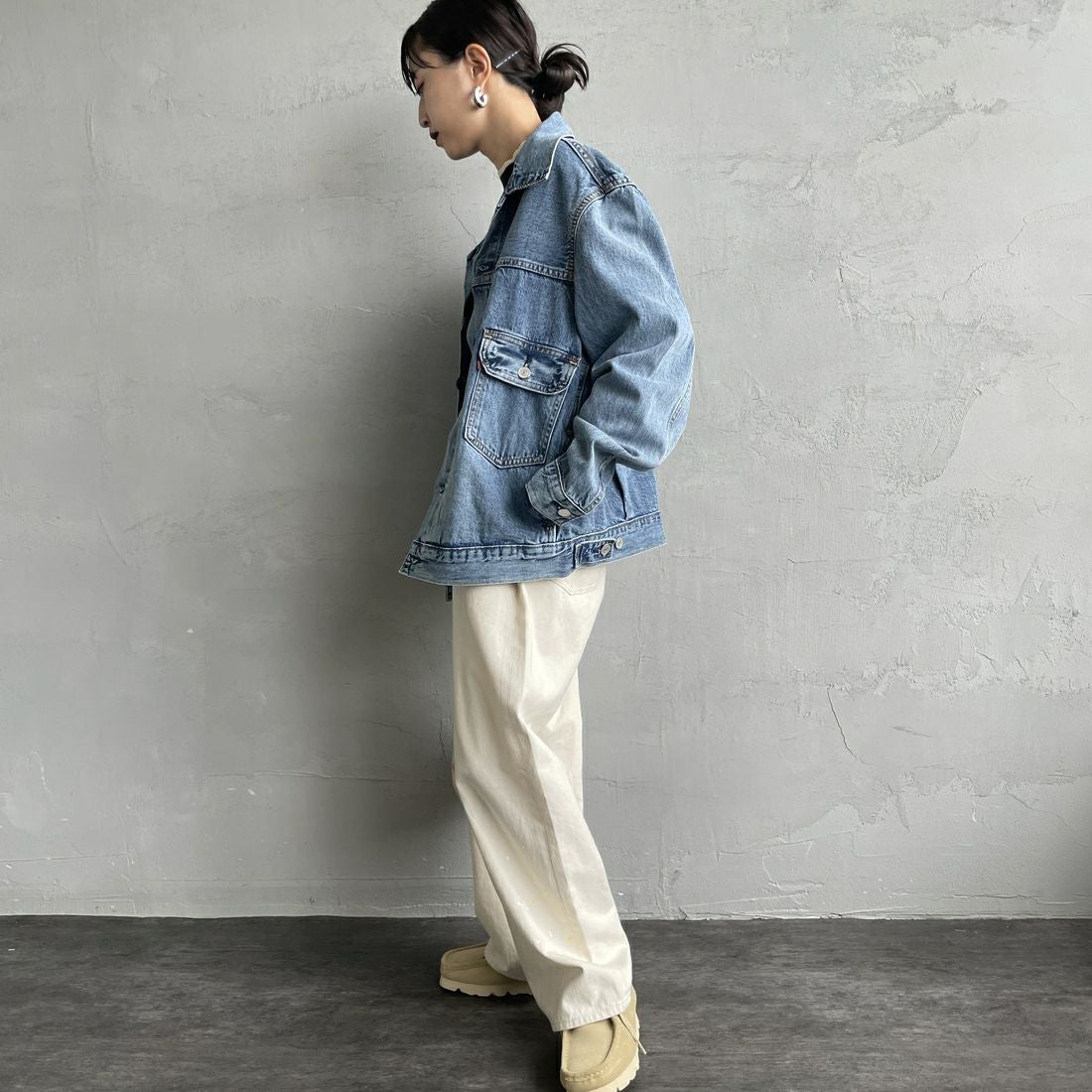 LEVI'S [リーバイス] TYPE2 トラッカージャケット [A7632-00] 14 BLUE SK &&モデル身長：150cm 着用サイズ：S&&