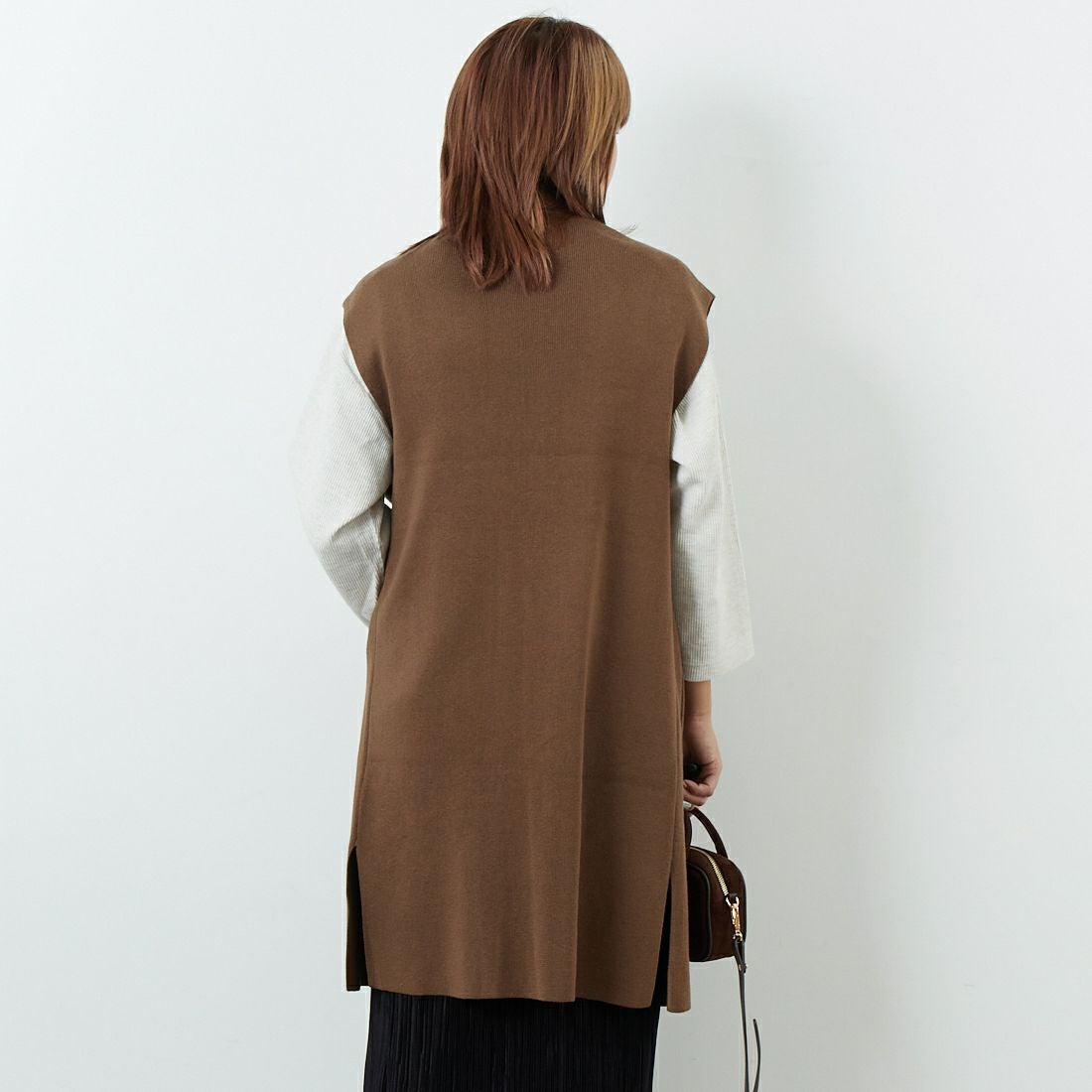 Jf Ready Made [ジェイエフレディメイド] 総針編み 前開きベスト [3105204] 701 ﾌﾞﾗｳﾝ &&モデル身長：167cm 着用サイズ：F&&