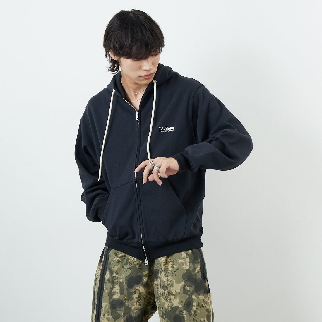 L.L.BEAN [エルエルビーン] PORTAGE フルジップフーデッドスウェット [5475-1035] 48 DK.CHAR &&モデル身長：179cm 着用サイズ：M&&