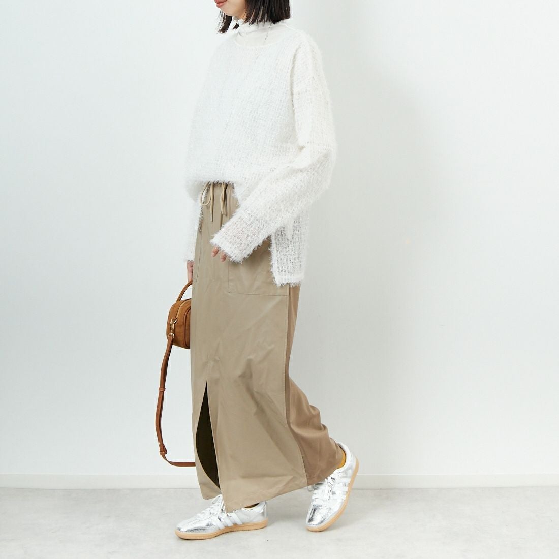 CHIGNON [シニヨン] フェイクレザーベイカースカート [2754-003KK] BEIGE &&モデル身長：162cm 着用サイズ：F&&