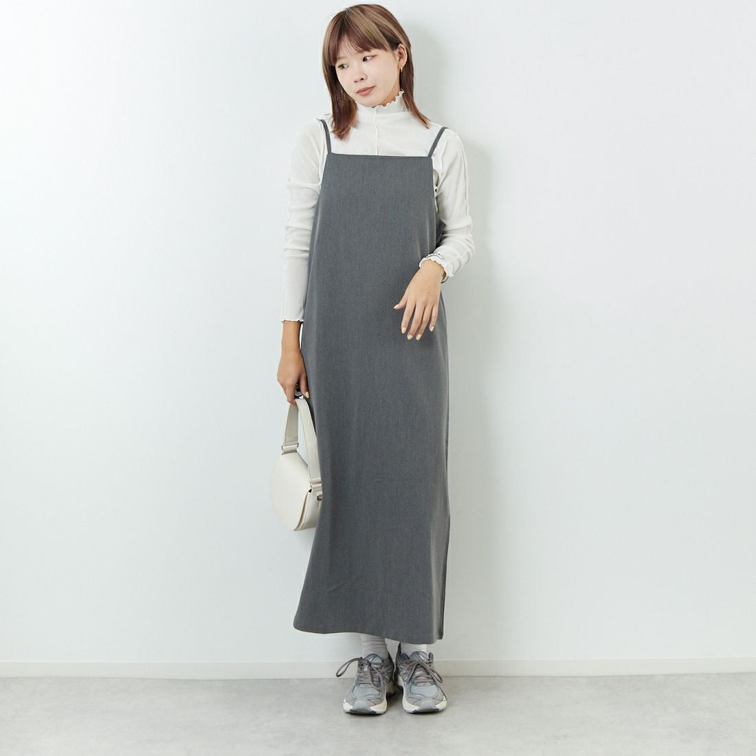 Jeans Factory Clothes [ジーンズファクトリークローズ] TCツイルキャミワンピース [IN1-OP-5] CHARCOAL &&モデル身長：167cm 着用サイズ：38&&