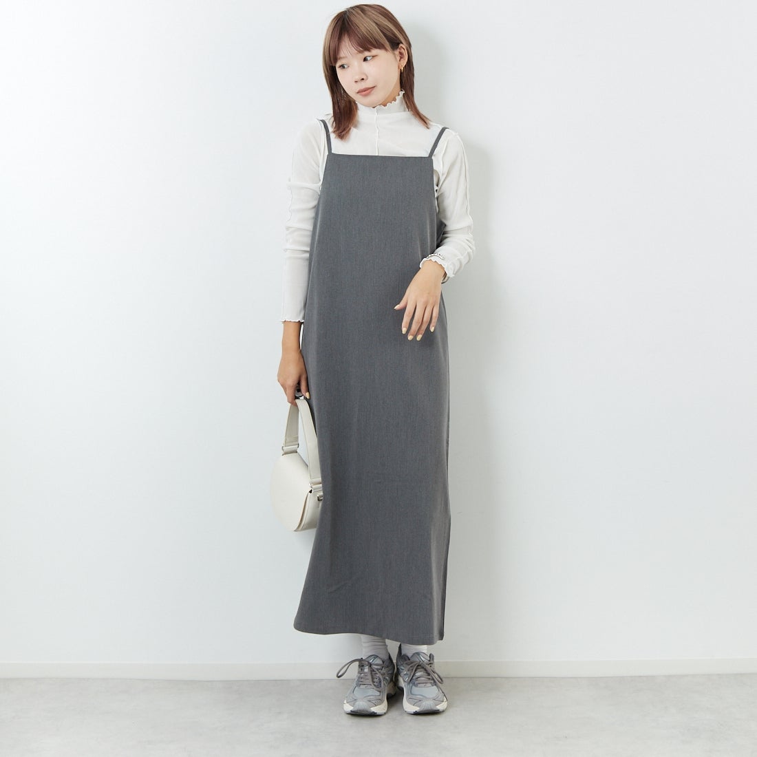 Jeans Factory Clothes [ジーンズファクトリークローズ] TCツイルキャミワンピース [IN1-OP-5] CHARCOAL &&モデル身長：167cm 着用サイズ：38&&