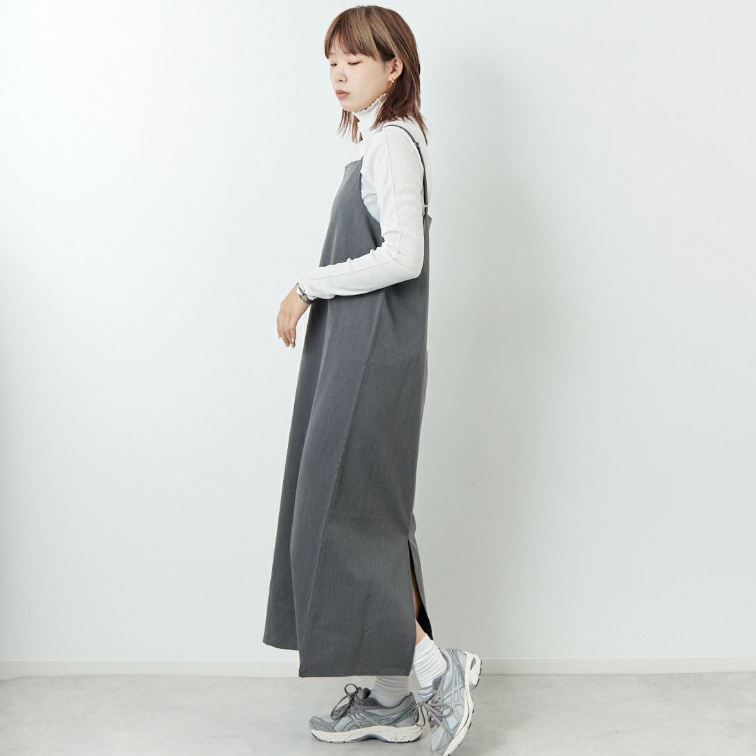 Jeans Factory Clothes [ジーンズファクトリークローズ] TCツイルキャミワンピース [IN1-OP-5] CHARCOAL &&モデル身長：167cm 着用サイズ：38&&